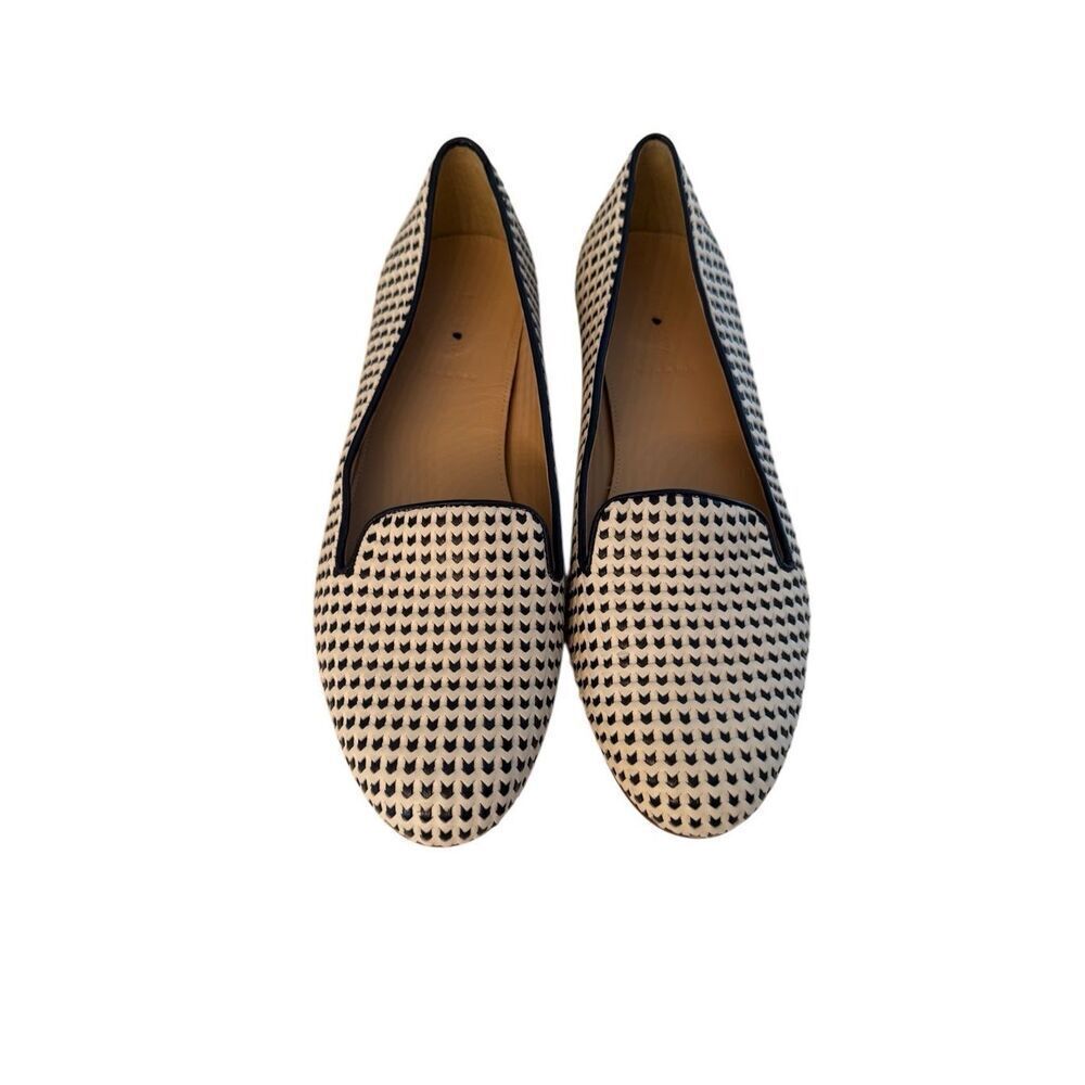 J. Crew Womens Ivory Navy Woven Leather Slip On Loafers Flat Shoes Size 11
